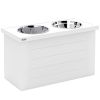 PawHut Elevated Dog Bowls with Slow Feeder Mat, Storage Cabinet, 3 Stainless Steel Bowls for Large & Extra Large Dogs, White