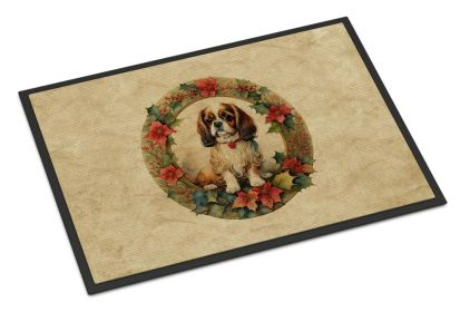 NEW English Toy Spaniel Christmas Flowers Doormat Front Door Mat Indoor Outdoor Rugs for Entryway, Non Slip Washable Low Pile, 18H X 27W