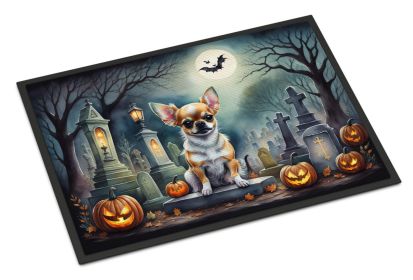 NEW Chihuahua Spooky Halloween Doormat Front Door Mat Indoor Outdoor Rugs for Entryway, Non Slip Washable Low Pile, 18H X 27W