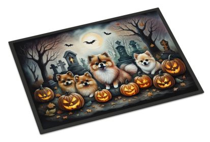 NEW Pomeranian Spooky Halloween Doormat Front Door Mat Indoor Outdoor Rugs for Entryway, Non Slip Washable Low Pile, 18H X 27W