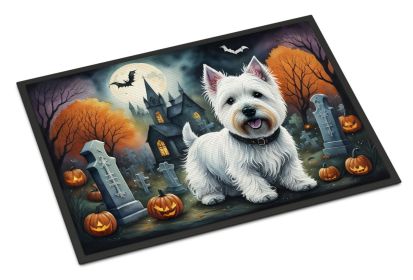 NEW Westie Spooky Halloween Doormat Front Door Mat Indoor Outdoor Rugs for Entryway, Non Slip Washable Low Pile, 18H X 27W