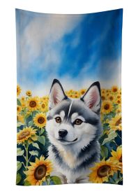 Alaskan Klee Kai in Sunflowers Kitchen Towel Dish Cloths Guest Hand Towel Decorative Bathroom Towel for Face,Tea, Dishcloth, Kitchen and Bath