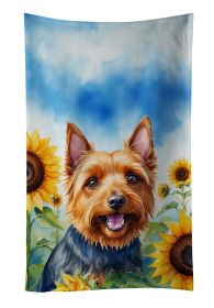 Australian Terrier in Sunflowers Kitchen Towel Dish Cloths Guest Hand Towel Decorative Bathroom Towel for Face,Tea, Dishcloth, Kitchen and Bath