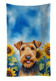 Airedale Terrier in Sunflowers Kitchen Towel Dish Cloths Guest Hand Towel Decorative Bathroom Towel for Face,Tea, Dishcloth, Kitchen and Bath