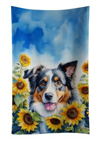 Australian Shepherd in Sunflowers Kitchen Towel Dish Cloths Guest Hand Towel Decorative Bathroom Towel for Face,Tea, Dishcloth, Kitchen and Bath