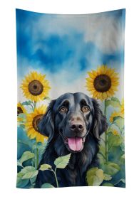 Flat-Coated Retriever in Sunflowers Kitchen Towel Dish Cloths Guest Hand Towel Decorative Bathroom Towel for Face,Tea, Dishcloth, Kitchen and Bath