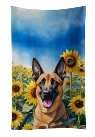 Belgian Malinois in Sunflowers Kitchen Towel Dish Cloths Guest Hand Towel Decorative Bathroom Towel for Face,Tea, Dishcloth, Kitchen and Bath