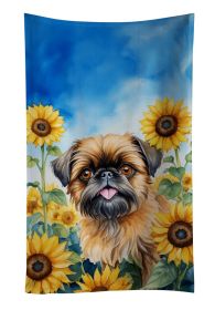 Brussels Griffon in Sunflowers Kitchen Towel Dish Cloths Guest Hand Towel Decorative Bathroom Towel for Face,Tea, Dishcloth, Kitchen and Bath