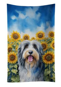 Bearded Collie in Sunflowers Kitchen Towel Dish Cloths Guest Hand Towel Decorative Bathroom Towel for Face,Tea, Dishcloth, Kitchen and Bath