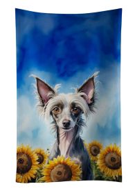Chinese Crested in Sunflowers Kitchen Towel Dish Cloths Guest Hand Towel Decorative Bathroom Towel for Face,Tea, Dishcloth, Kitchen and Bath