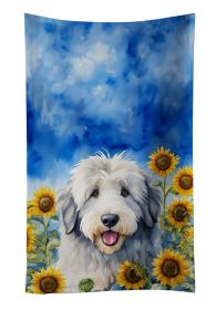 Old English Sheepdog in Sunflowers Kitchen Towel Dish Cloths Guest Hand Towel Decorative Bathroom Towel for Face,Tea, Dishcloth, Kitchen and Bath