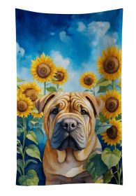 Shar Pei in Sunflowers Kitchen Towel Dish Cloths Guest Hand Towel Decorative Bathroom Towel for Face,Tea, Dishcloth, Kitchen and Bath