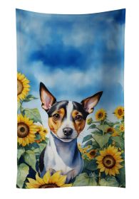 Rat Terrier in Sunflowers Kitchen Towel Dish Cloths Guest Hand Towel Decorative Bathroom Towel for Face,Tea, Dishcloth, Kitchen and Bath