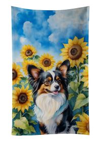 Papillon in Sunflowers Kitchen Towel Dish Cloths Guest Hand Towel Decorative Bathroom Towel for Face,Tea, Dishcloth, Kitchen and Bath