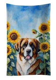 Saint Bernard in Sunflowers Kitchen Towel Dish Cloths Guest Hand Towel Decorative Bathroom Towel for Face,Tea, Dishcloth, Kitchen and Bath