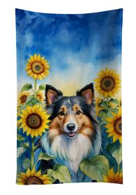 Sheltie in Sunflowers Kitchen Towel Dish Cloths Guest Hand Towel Decorative Bathroom Towel for Face,Tea, Dishcloth, Kitchen and Bath