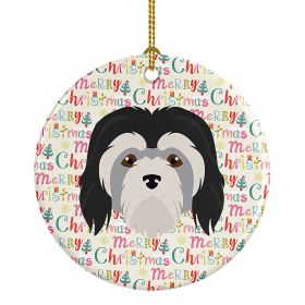 Lowchen Little Lion Dog Merry Christmas Ceramic Ornament Christmas Tree Hanging Decorations for Home Christmas Holiday, Party, Gift, 3 in, Multic