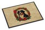 Bernese Mountain Dog Christmas Flowers Doormat Front Door Mat Indoor Outdoor Rugs for Entryway, Non Slip Washable Low Pile, 24H X 36W