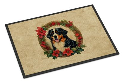 Bernese Mountain Dog Christmas Flowers Doormat Front Door Mat Indoor Outdoor Rugs for Entryway, Non Slip Washable Low Pile, 24H X 36W