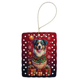 Australian Shepherd Holiday Christmas Porcelain Ornament Christmas Tree Hanging Decorations for Home Christmas Holiday, Rectangle, Gift, Multicol
