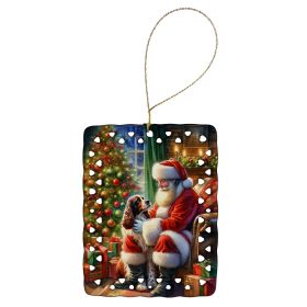 Welsh Springer Spaniel and Santa Claus Porcelain Ornament Christmas Tree Hanging Decorations for Home Christmas Holiday, Rectangle, Gift, Multico