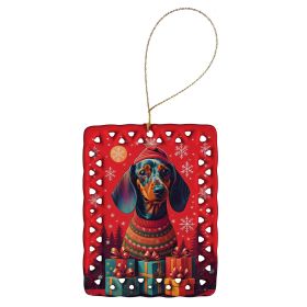 Dachshund Holiday Christmas Porcelain Ornament Christmas Tree Hanging Decorations for Home Christmas Holiday, Rectangle, Gift, Multicolor