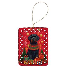 Black Russian Terrier Holiday Christmas Porcelain Ornament Christmas Tree Hanging Decorations for Home Christmas Holiday, Rectangle, Gift, Multic