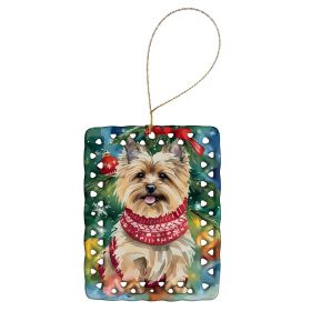 Cairn Terrier Christmas Porcelain Ornament Christmas Tree Hanging Decorations for Home Christmas Holiday, Rectangle, Gift, Multicolor