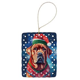 Dogue de Bordeaux Christmas Porcelain Ornament Christmas Tree Hanging Decorations for Home Christmas Holiday, Rectangle, Gift, Multicolor