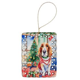 Basset Hound Christmas Porcelain Ornament Christmas Tree Hanging Decorations for Home Christmas Holiday, Rectangle, Gift, Multicolor