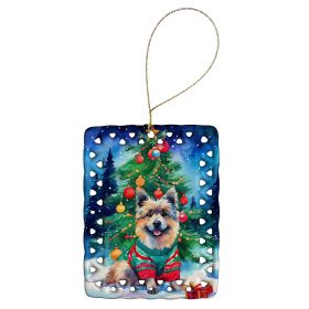 Keeshond Christmas Porcelain Ornament Christmas Tree Hanging Decorations for Home Christmas Holiday, Rectangle, Gift, Multicolor