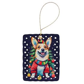 Corgi Christmas Porcelain Ornament Christmas Tree Hanging Decorations for Home Christmas Holiday, Rectangle, Gift, Multicolor