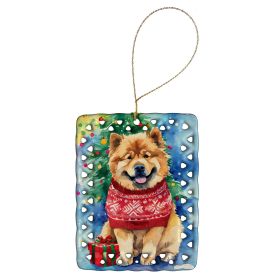 Chow Chow Christmas Porcelain Ornament Christmas Tree Hanging Decorations for Home Christmas Holiday, Rectangle, Gift, Multicolor
