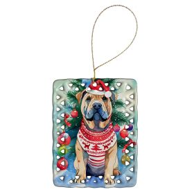 Shar Pei Christmas Porcelain Ornament Christmas Tree Hanging Decorations for Home Christmas Holiday, Rectangle, Gift, Multicolor