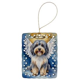 Tibetan Terrier My Angel Porcelain Ornament Christmas Tree Hanging Decorations for Home Christmas Holiday, Rectangle, Gift, Multicolor
