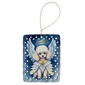 White Poodle My Angel Porcelain Ornament Christmas Tree Hanging Decorations for Home Christmas Holiday, Rectangle, Gift, Multicolor