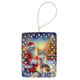Chinese Crested and Santa Claus Porcelain Ornament Christmas Tree Hanging Decorations for Home Christmas Holiday, Rectangle, Gift, Multicolor