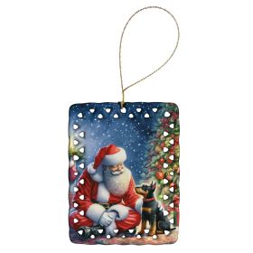 Manchester Terrier and Santa Claus Porcelain Ornament Christmas Tree Hanging Decorations for Home Christmas Holiday, Rectangle, Gift, Multicolor