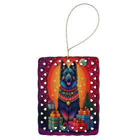 Belgian Sheepdog Holiday Christmas Porcelain Ornament Christmas Tree Hanging Decorations for Home Christmas Holiday, Rectangle, Gift, Multicolor