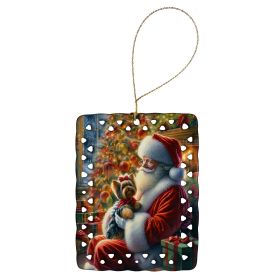 Yorkshire Terrier Yorkie and Santa Claus Porcelain Ornament Christmas Tree Hanging Decorations for Home Christmas Holiday, Rectangle, Gift, Multi