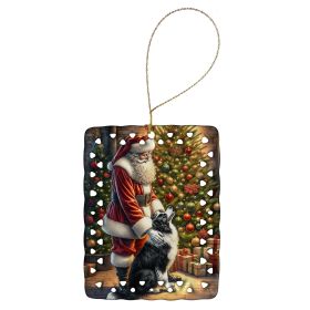 Border Collie and Santa Claus Porcelain Ornament Christmas Tree Hanging Decorations for Home Christmas Holiday, Rectangle, Gift, Multicolor