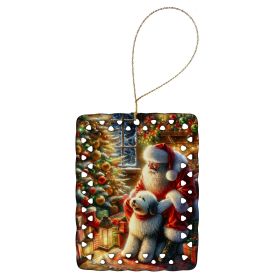 Old English Sheepdog and Santa Claus Porcelain Ornament Christmas Tree Hanging Decorations for Home Christmas Holiday, Rectangle, Gift, Multicolo