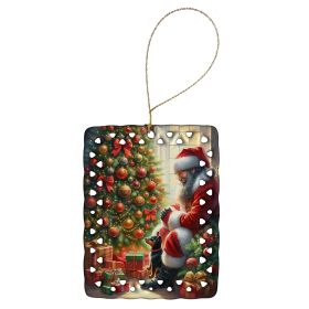 Miniature Pinscher and Santa Claus Porcelain Ornament Christmas Tree Hanging Decorations for Home Christmas Holiday, Rectangle, Gift, Multicolor