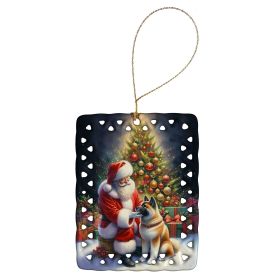 Akita and Santa Claus Porcelain Ornament Christmas Tree Hanging Decorations for Home Christmas Holiday, Rectangle, Gift, Multicolor