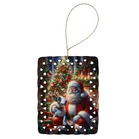 English Bull Terrier and Santa Claus Porcelain Ornament Christmas Tree Hanging Decorations for Home Christmas Holiday, Rectangle, Gift, Multicolo