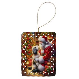 Havanese and Santa Claus Porcelain Ornament Christmas Tree Hanging Decorations for Home Christmas Holiday, Rectangle, Gift, Multicolor