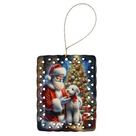 Bedlington Terrier and Santa Claus Porcelain Ornament Christmas Tree Hanging Decorations for Home Christmas Holiday, Rectangle, Gift, Multicolor
