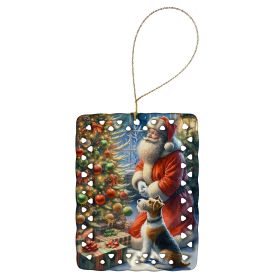 Fox Terrier and Santa Claus Porcelain Ornament Christmas Tree Hanging Decorations for Home Christmas Holiday, Rectangle, Gift, Multicolor