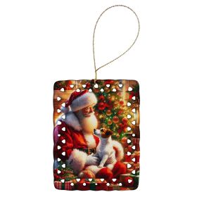 Jack Russell Terrier and Santa Claus Porcelain Ornament Christmas Tree Hanging Decorations for Home Christmas Holiday, Rectangle, Gift, Multicolo