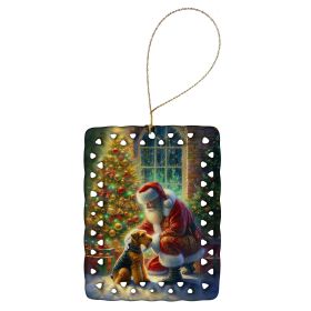 Airedale Terrier and Santa Claus Porcelain Ornament Christmas Tree Hanging Decorations for Home Christmas Holiday, Rectangle, Gift, Multicolor